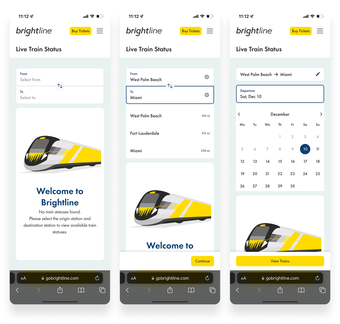 Brightline Trains, Mobile, Web and Kiosk UX/UI 2023